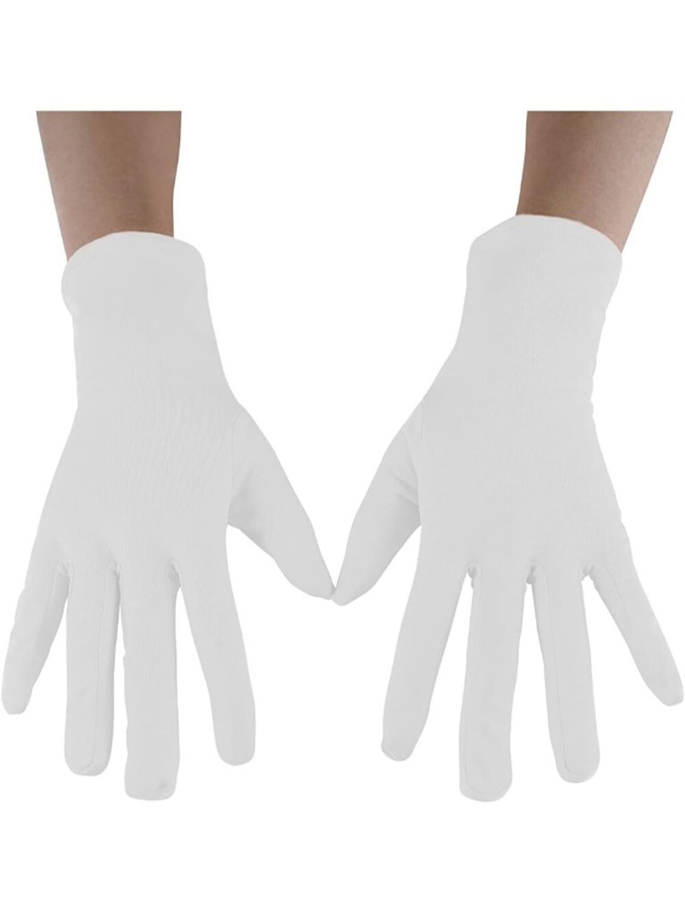 Women's White Full Finger Pull On Wrist Length Cuff Cotton Hand Liner Gloves
